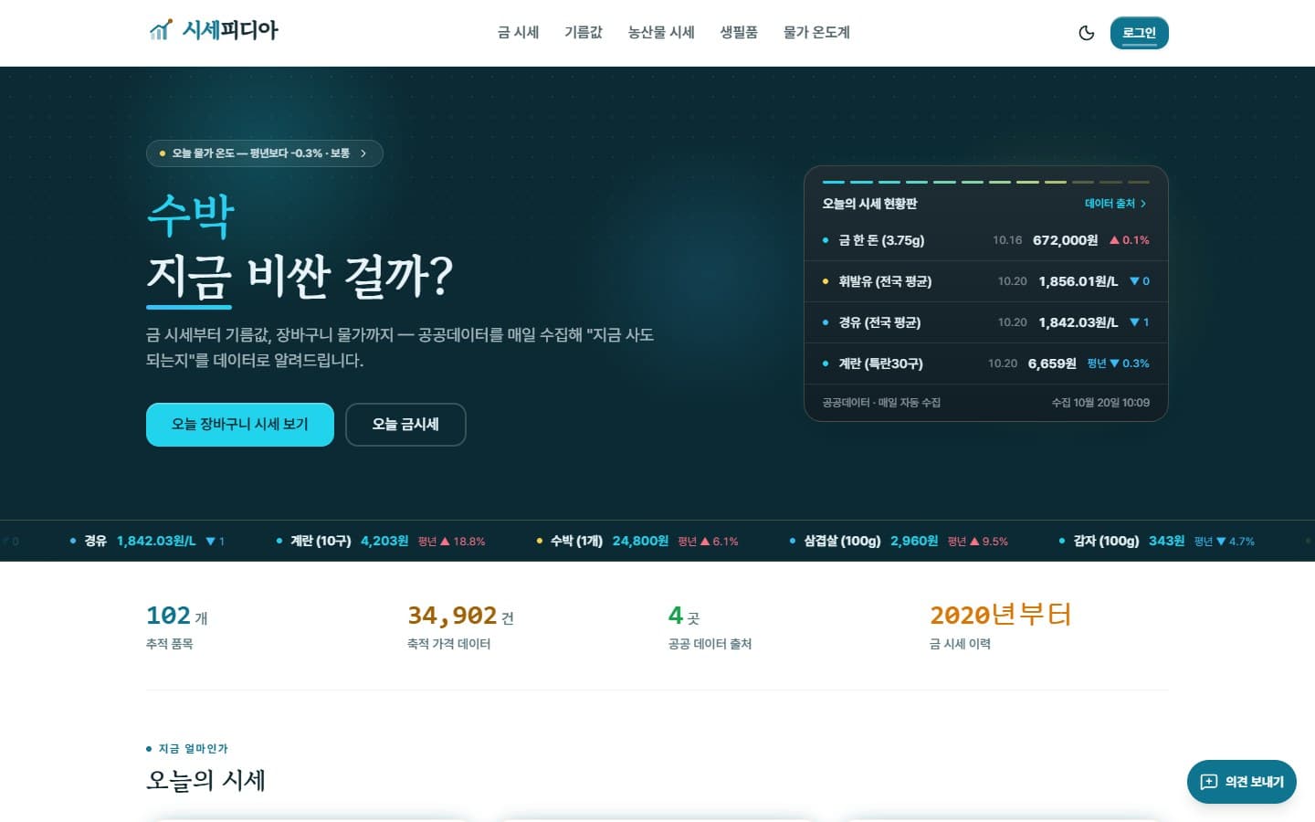 시세피디아 첫 화면